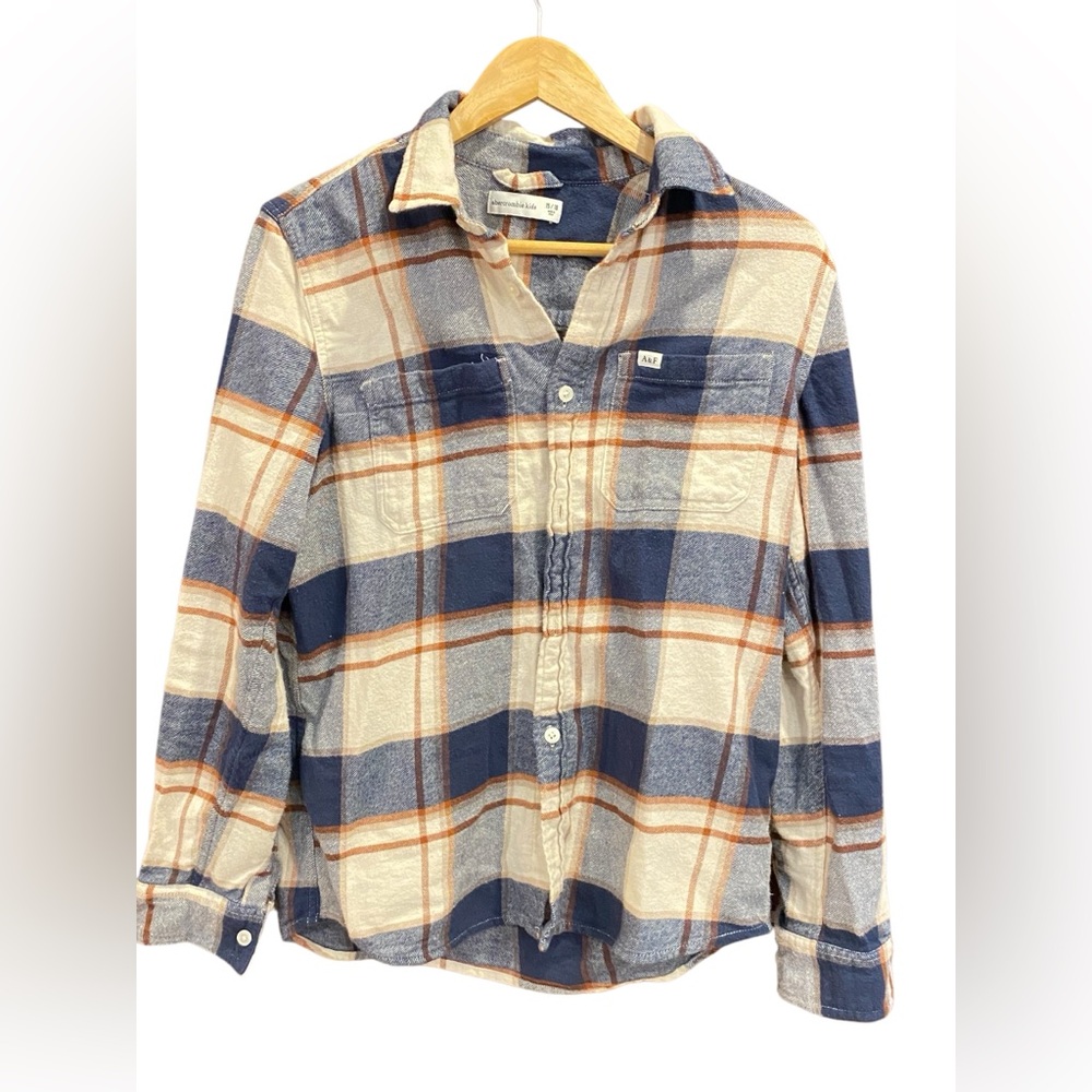 Abercrombie‎ Kids Youth Boys Plaid Flannel Blue & Beige Size 15-16
